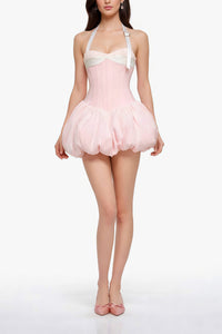 Leire Pink Color Block Halterneck Mini Dress