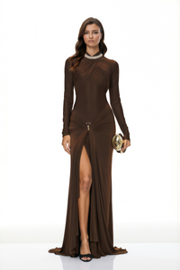 Lena Chocolate Brown Cross Front Maxi Dress
