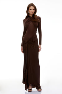 Lena Chocolate Brown Cross Front Maxi Dress