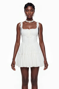 Lente White Ruffled Lace Mini Dress