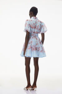 Liat Blue Print Mini Dress with Puff Sleeves