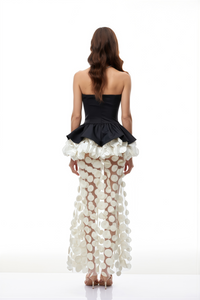 Lioren Black Off Shoulder Maxi Dress with Floral Applique