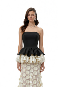 Lioren Black Off Shoulder Maxi Dress with Floral Applique