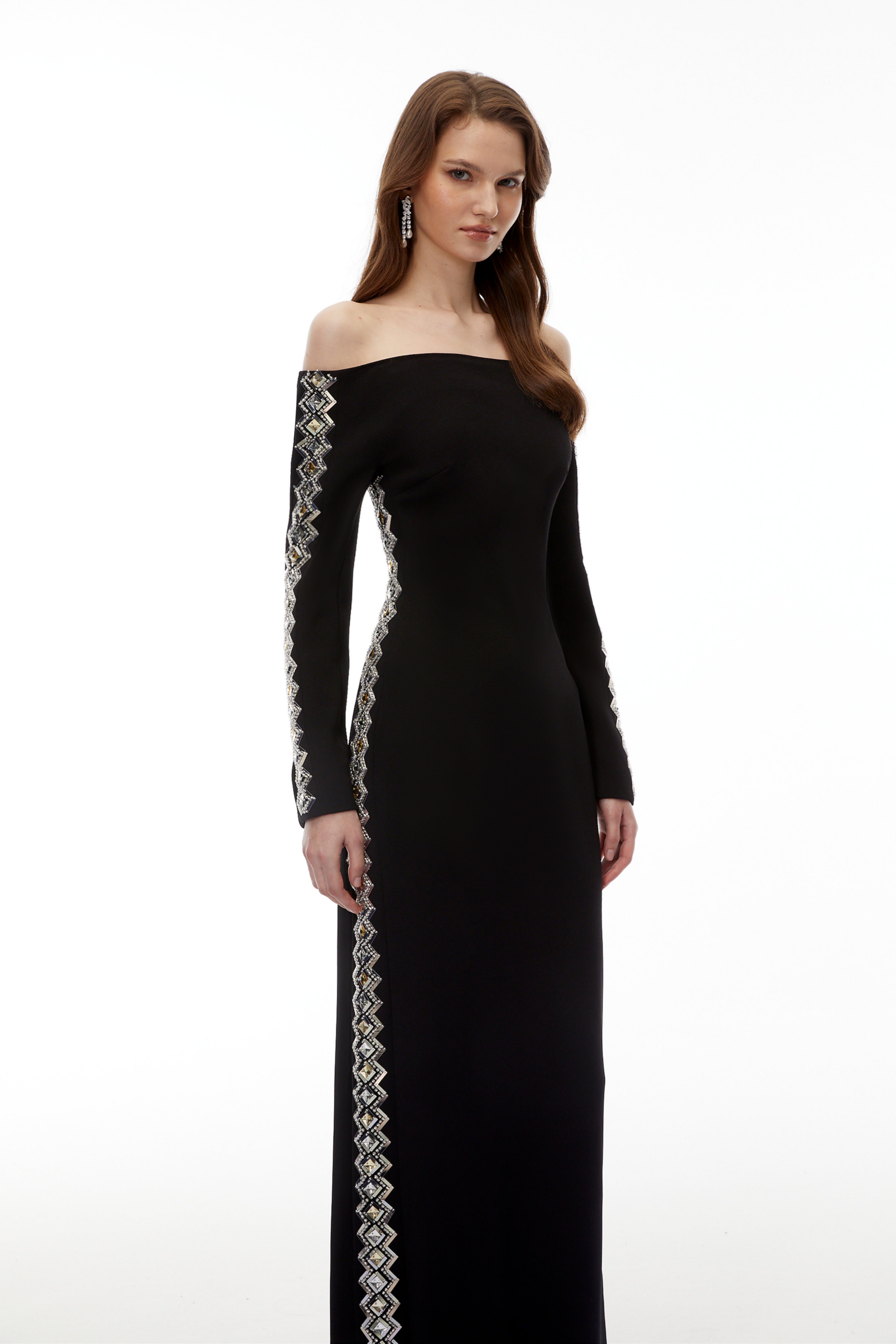 Lorelei Black Off Shoulder Embellished Maxi Dress