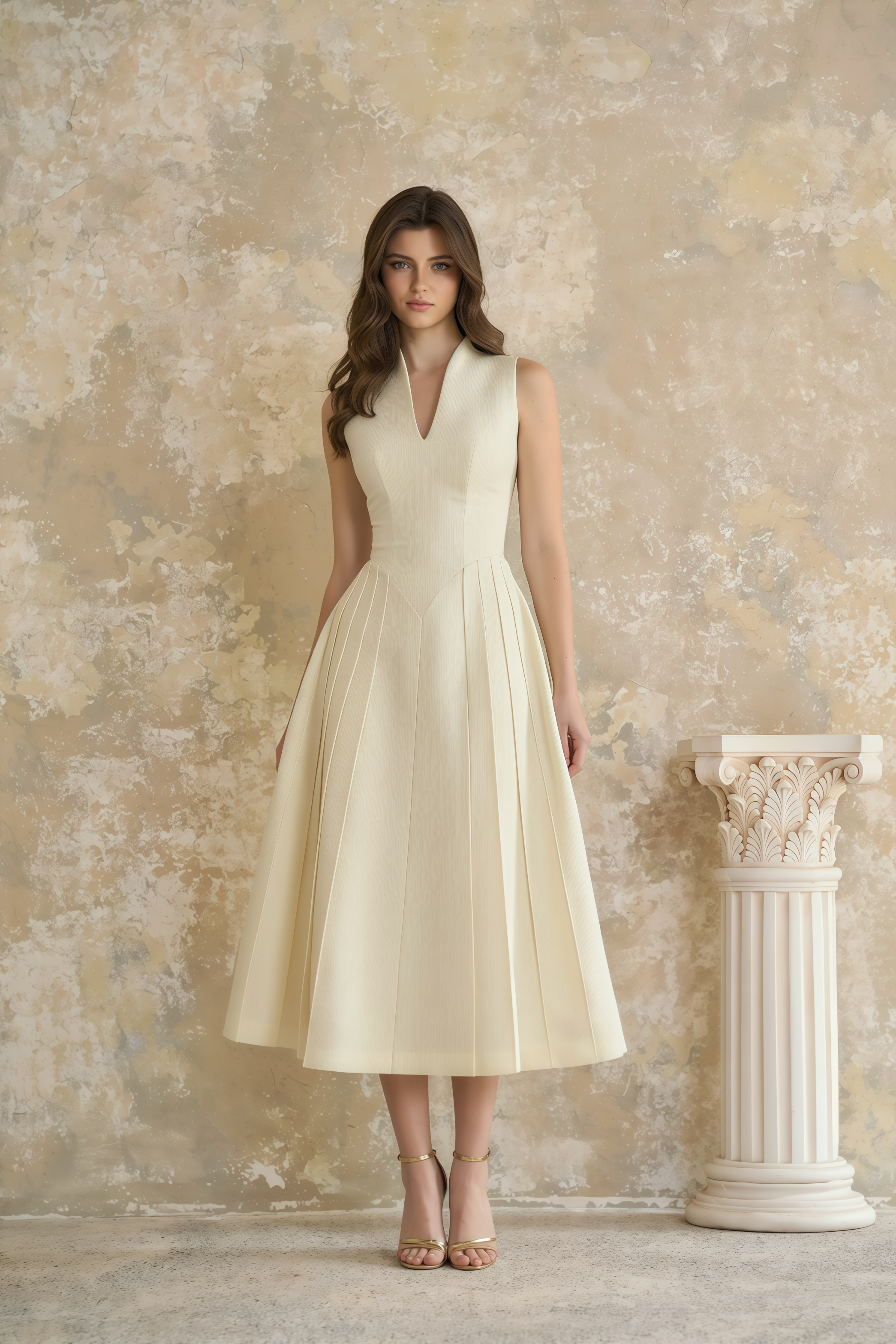Lovisa Neutral Shawl Detail Shirred Midi Dress