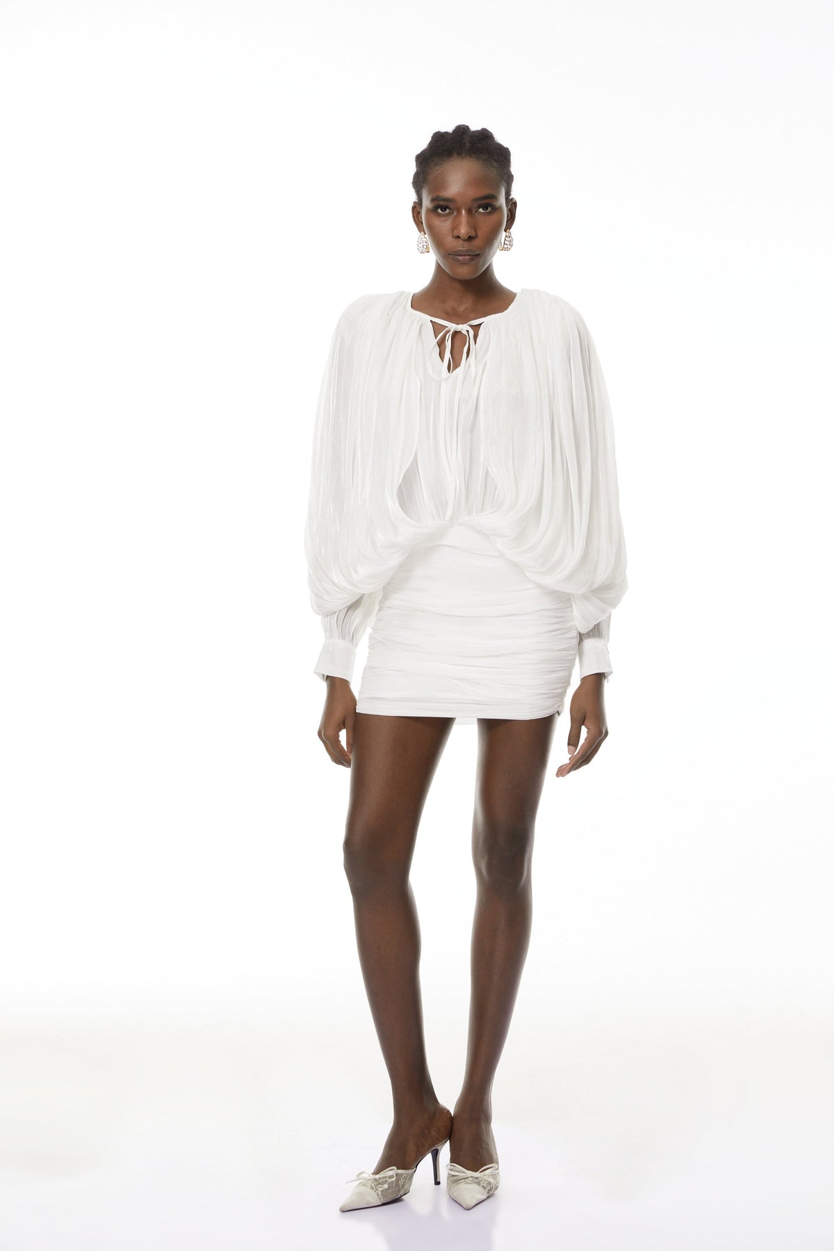 Lumi White Fully Pleated Mini Dress