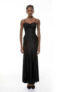 Luminița Black Lace Trim Corset Maxi Dress
