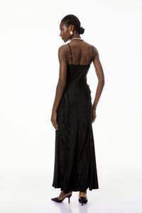Luminița Black Lace Trim Corset Maxi Dress