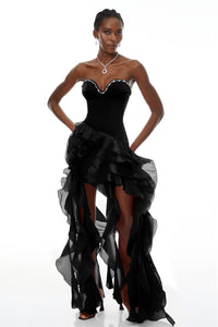 Lunetta Black Strapless Ruffled Maxi Dress