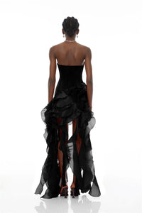 Lunetta Black Strapless Ruffled Maxi Dress