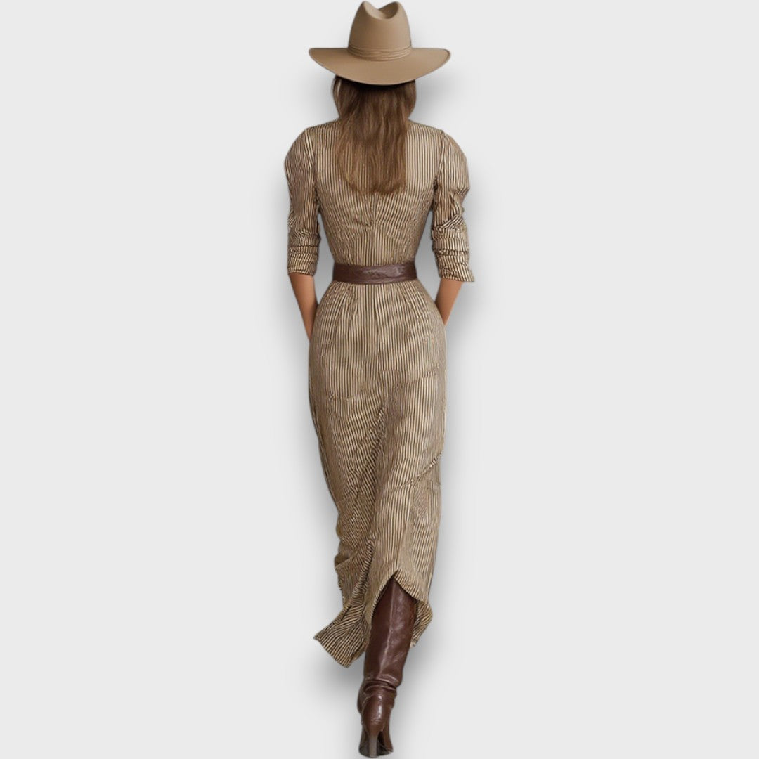Fiorenzae – Striped Maxi Dress with Collar