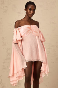 Avril pink bow draped slip mini dress
