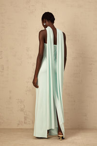 Béryl Tulle Panel Corset Maxi Dress in Mint Green