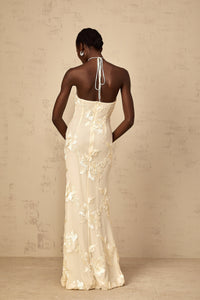 Melanie Neutrals Embroidered Halterneck Maxi Dress