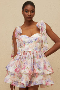 Hélène Pink Flounced Floral Print Mini Dress
