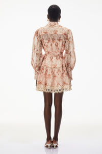 Maayan Pink Floral Print Mini Dress with Lace Trim