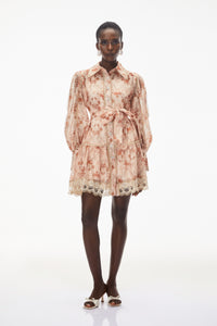 Maayan Pink Floral Print Mini Dress with Lace Trim