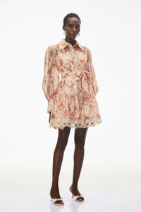 Maayan Pink Floral Print Mini Dress with Lace Trim