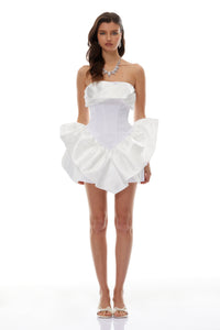 Maialen White Ruffled Asymmetrical Mini Dress