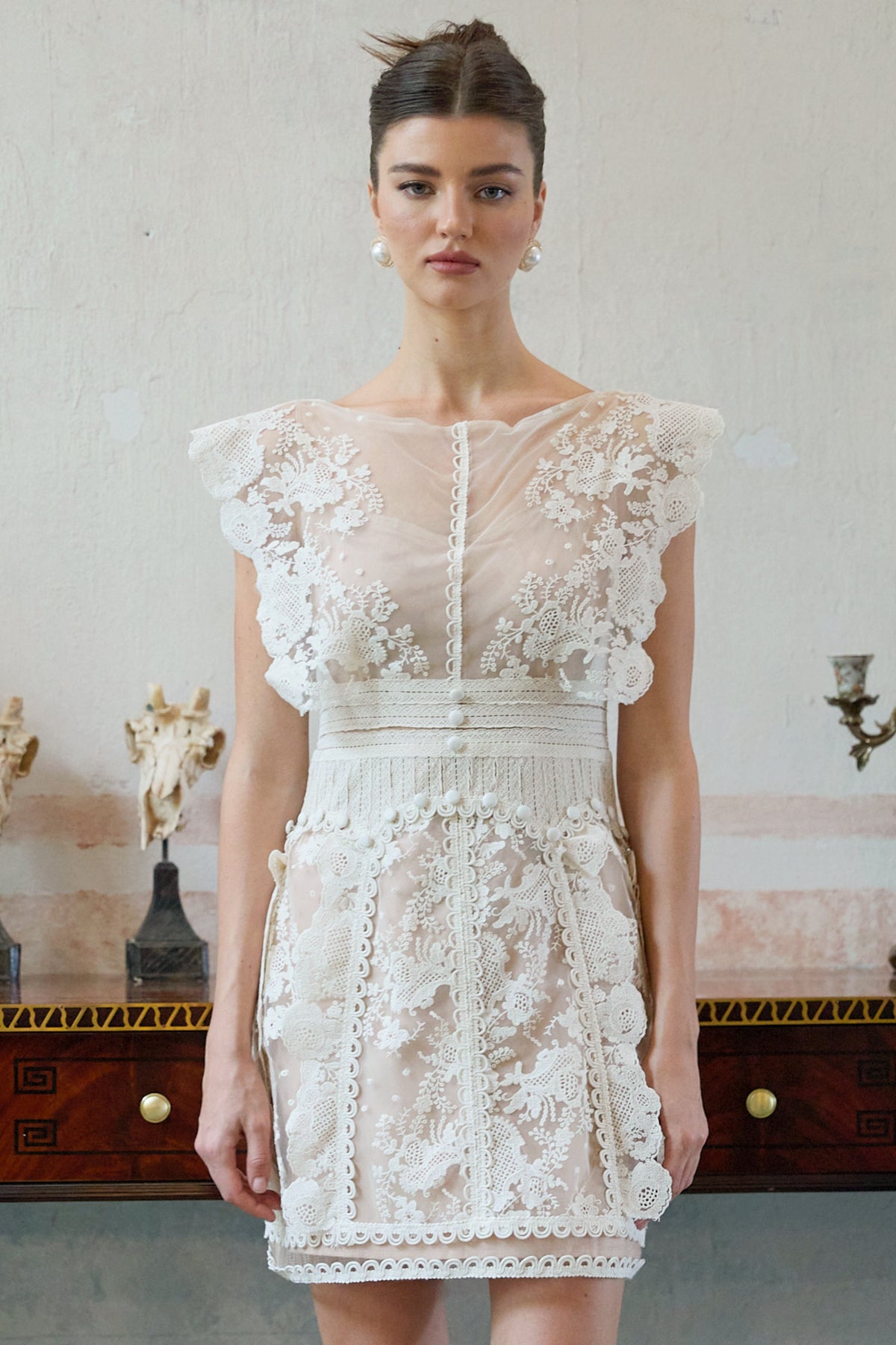 Maïa white floral-embroidered lace mini dress