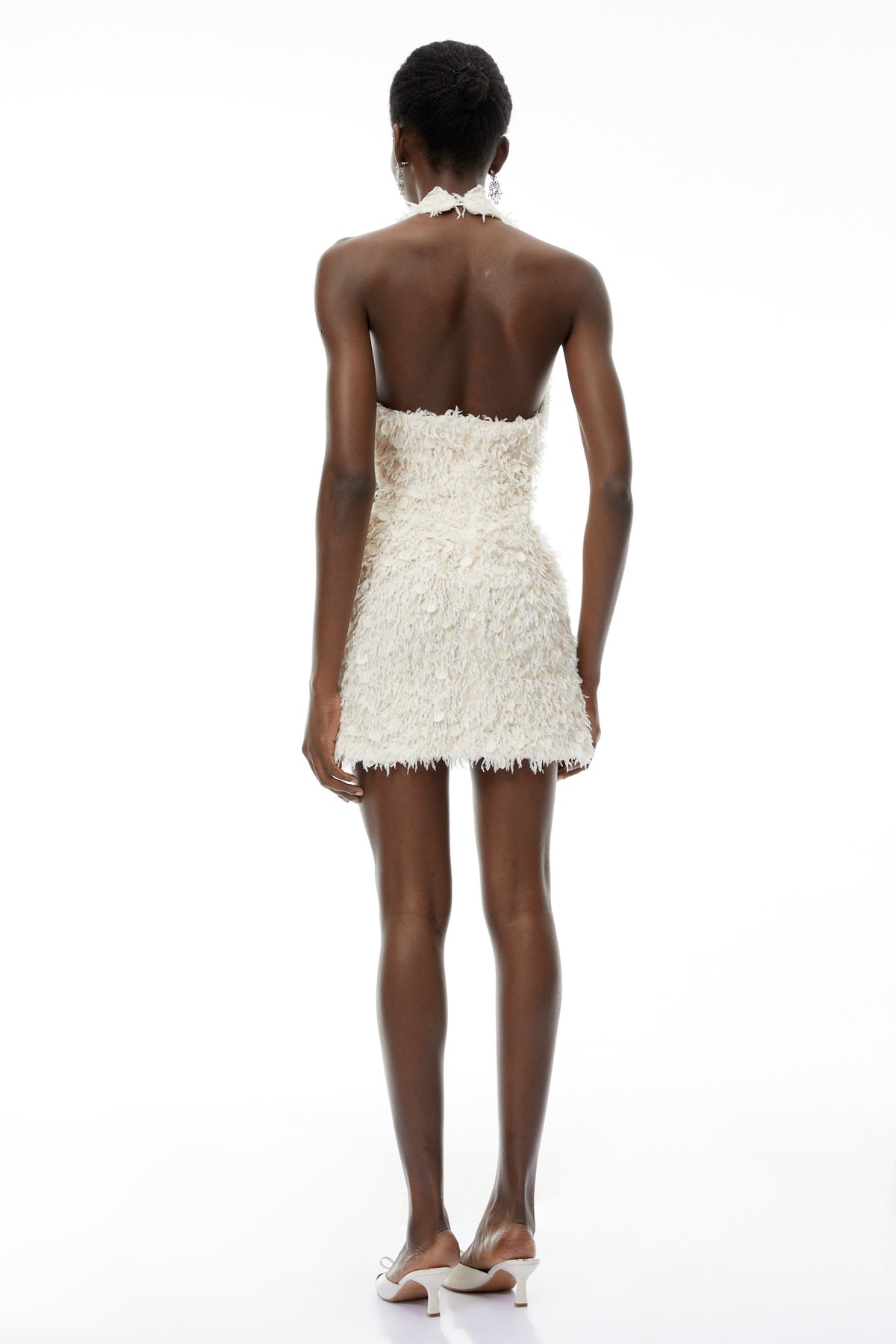 Maite Neutral Halterneck Mini Dress with Fringe