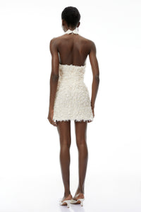 Maite Neutral Halterneck Mini Dress with Fringe