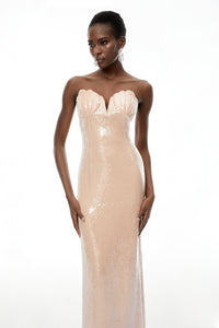 Maitena Champagne Shell Bustier Mermaid Maxi Dress