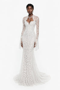 Małgorzata White Cut-Out Maxi Dress with Train