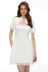 Marcellus White Floral Lace Mini Dress with Cut-Outs