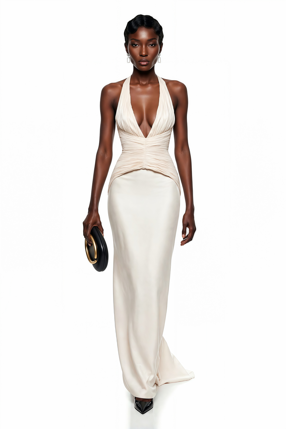 Maren Ivory Halterneck Ruched Top & Skirt Set