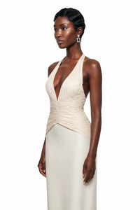 Maren Ivory Halterneck Ruched Top & Skirt Set
