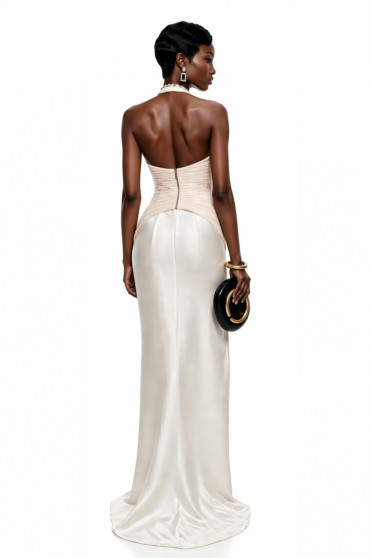 Maren Ivory Halterneck Ruched Top & Skirt Set