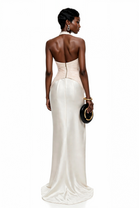 Maren Ivory Halterneck Ruched Top & Skirt Set
