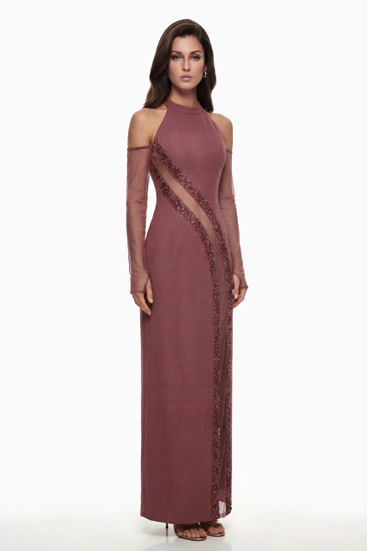 Marenka Dusty Rose Beaded Maxi Dress