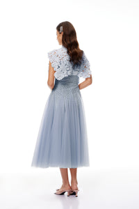 Margaret Blue Floral Crochet Midi Dress