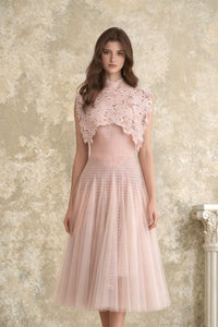 Margaret Light Pink Floral Crochet Midi Dress