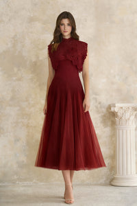 Margaret Red Floral Crochet Midi Dress