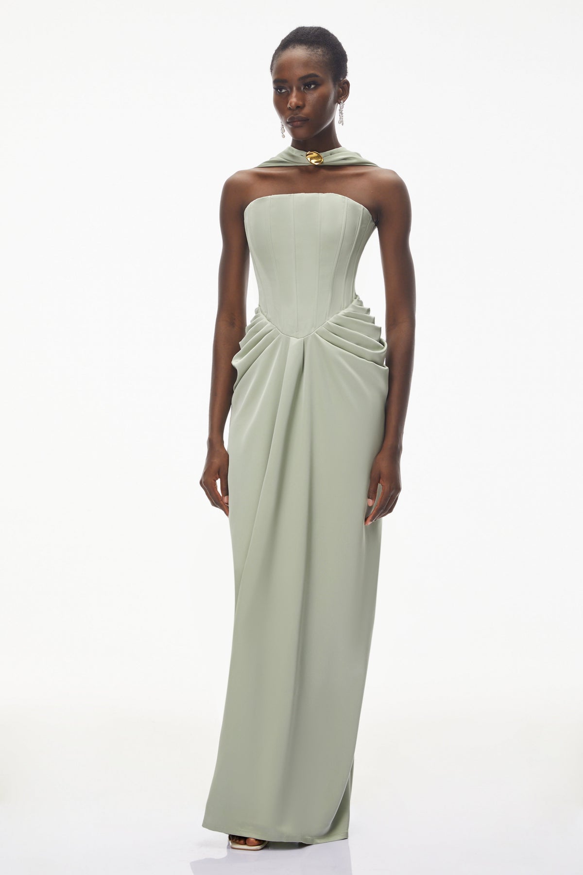 Mariella Green Halterneck Corset Maxi Gown