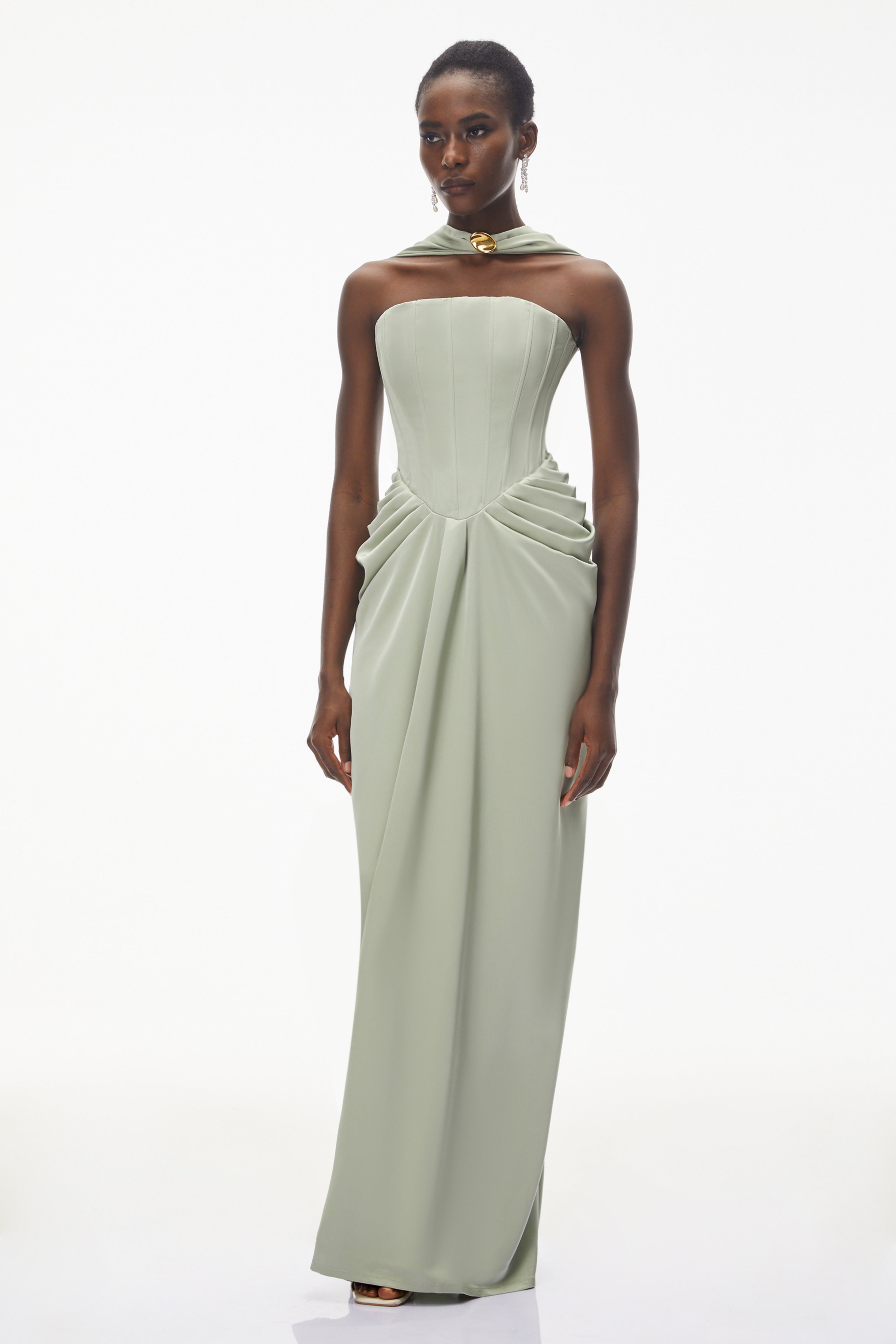 Mariella Green Halterneck Corset Maxi Gown