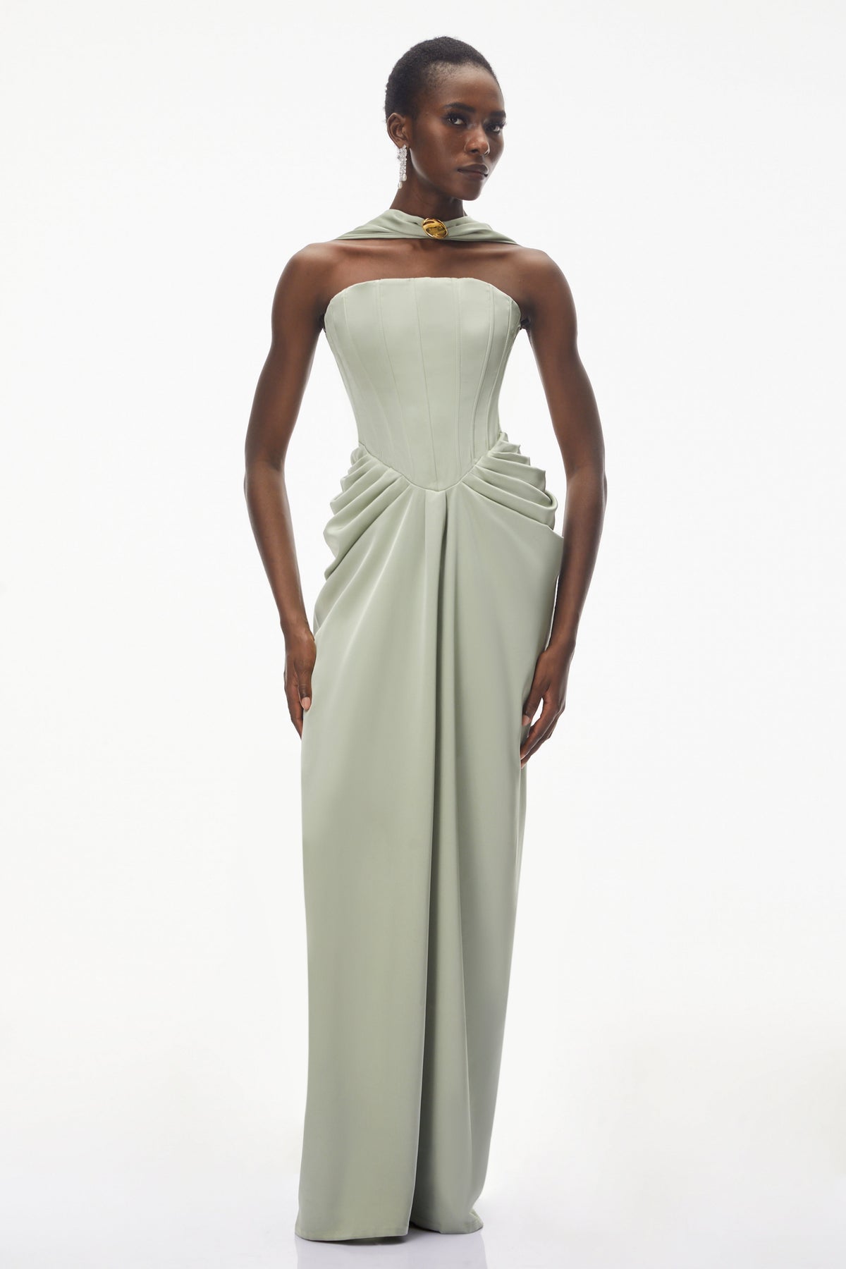 Mariella Green Halterneck Corset Maxi Gown