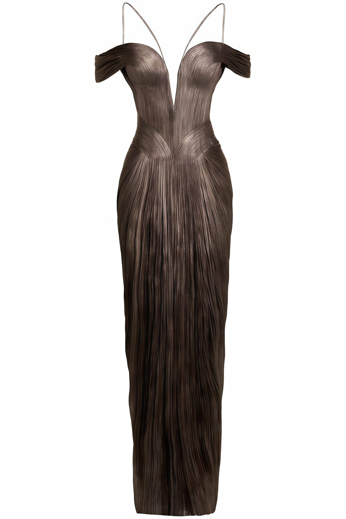 Marise Brown Draped Satin Maxi Dress