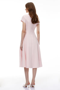 Marley Pink Pleated Midi Dress with 3D Petals