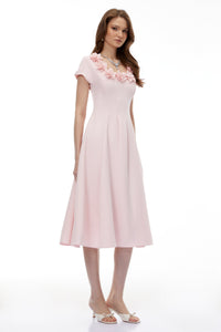 Marley Pink Pleated Midi Dress with 3D Petals
