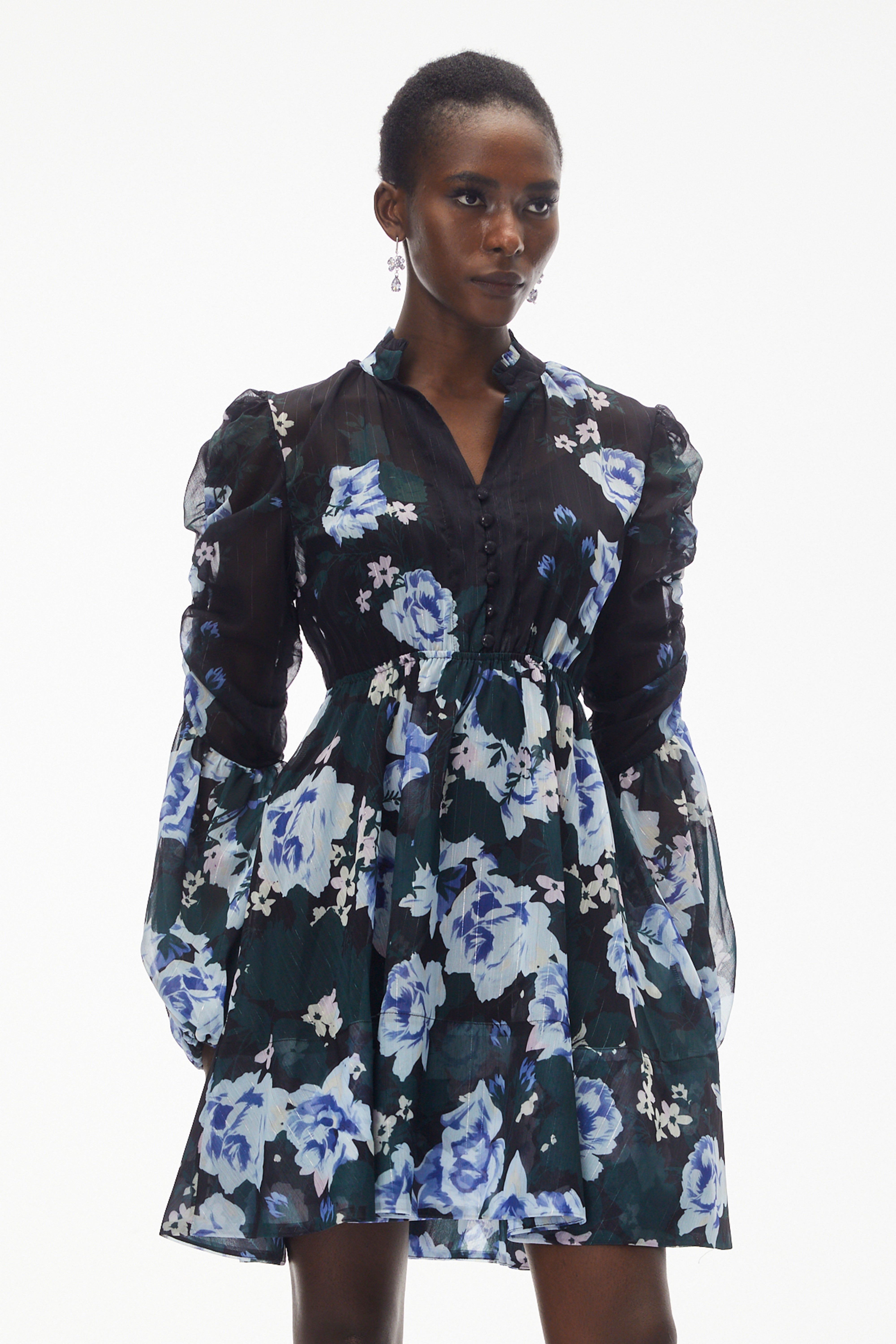 Martha Black Floral Print Mini Dress