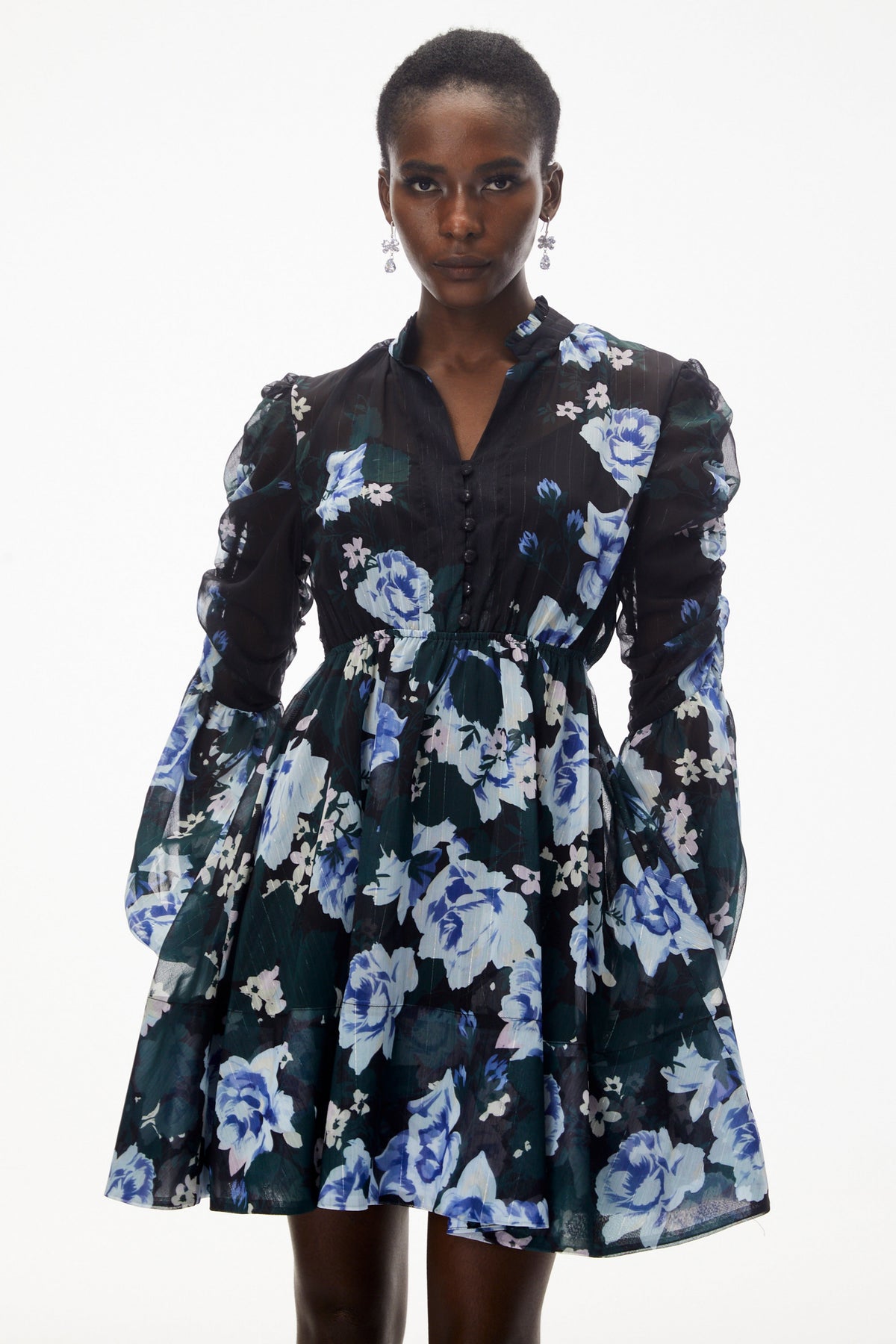 Martha Black Floral Print Mini Dress