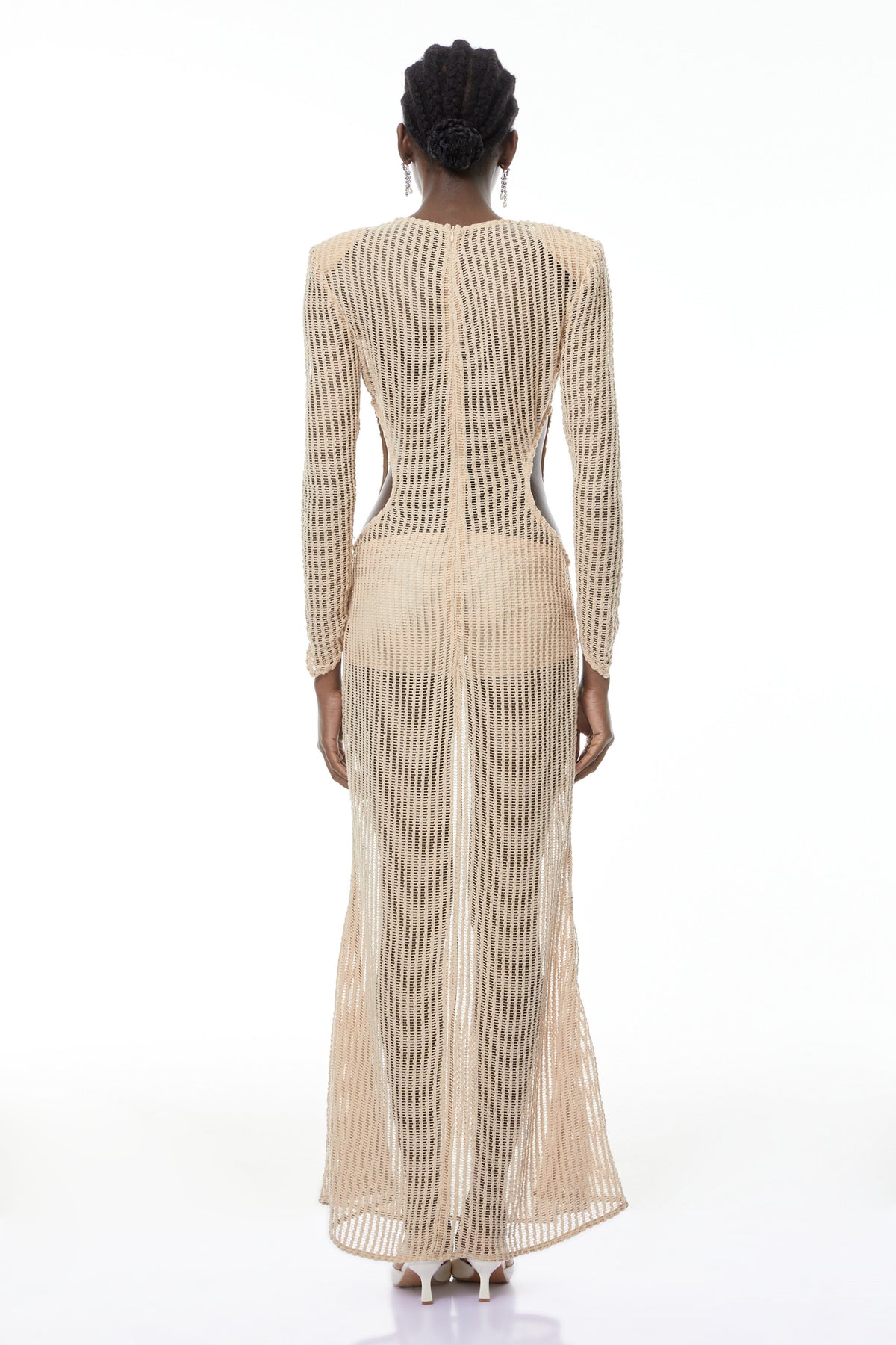 Martina Neutral Crochet Maxi Dress with Cut Out
