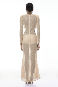 Martina Neutral Crochet Maxi Dress with Cut Out
