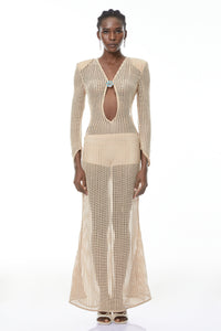 Martina Neutral Crochet Maxi Dress with Cut Out