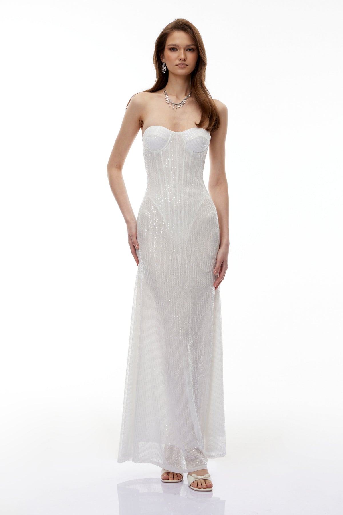 Marwen White Off Shoulder Sequin Maxi Dress
