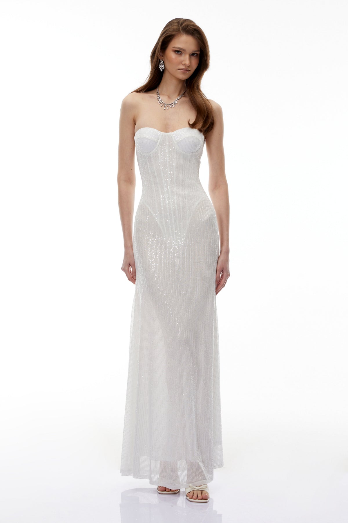 Marwen White Off Shoulder Sequin Maxi Dress